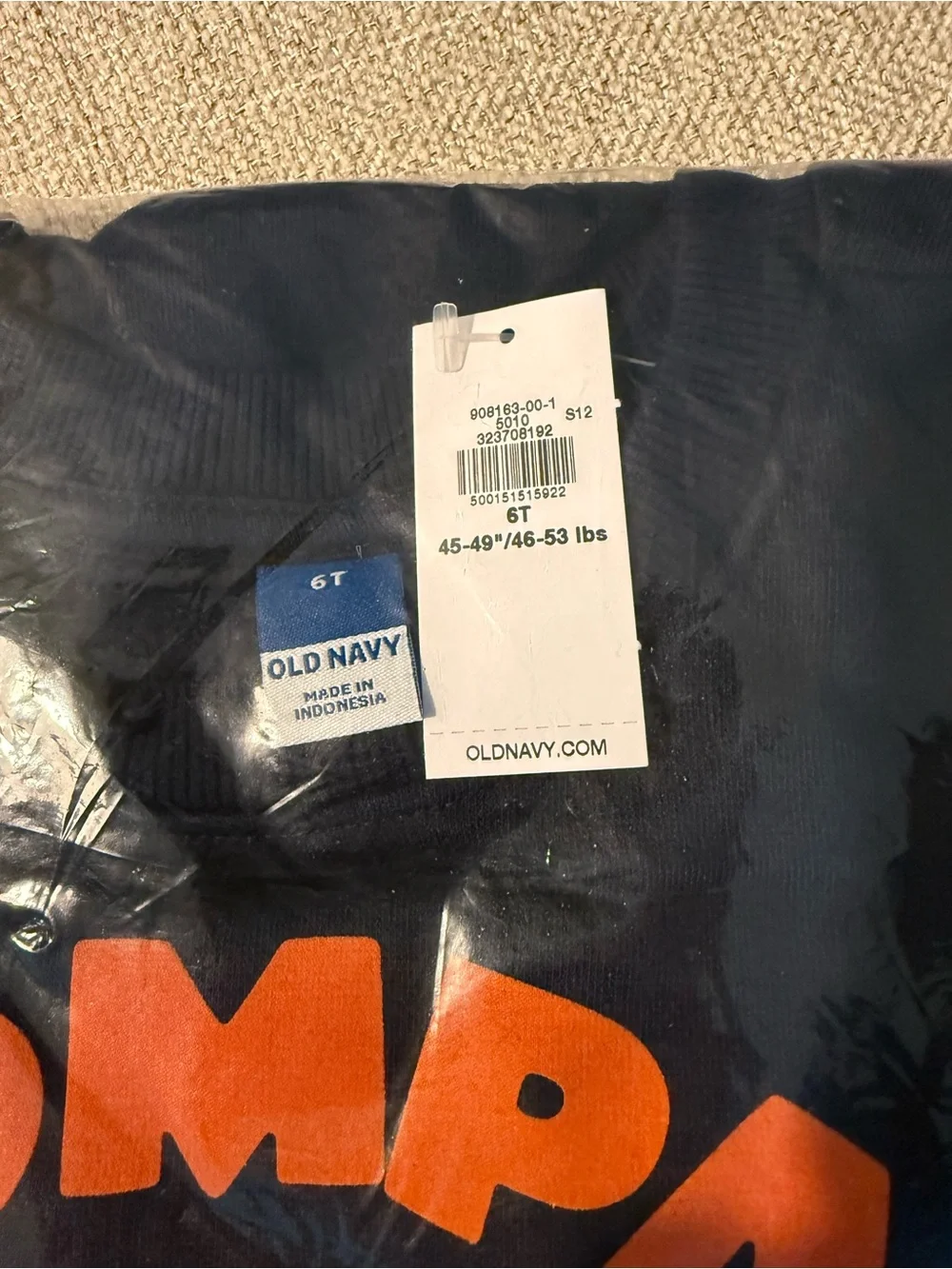Old Navy Navy Sweatshirt with Orange Dinosaur and Multicolor Characters